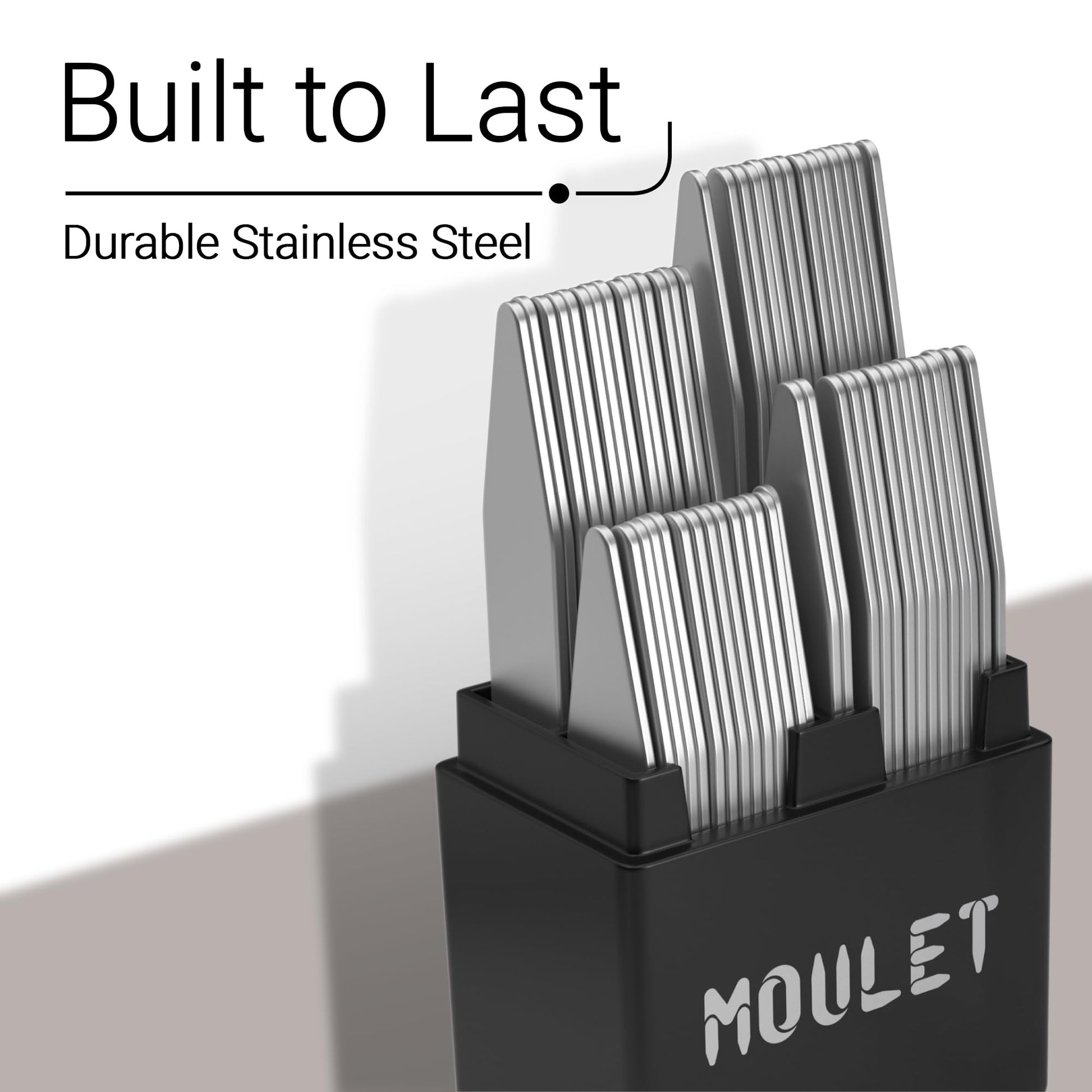 Stainless steel collar stays in a black MOULET plastic case.